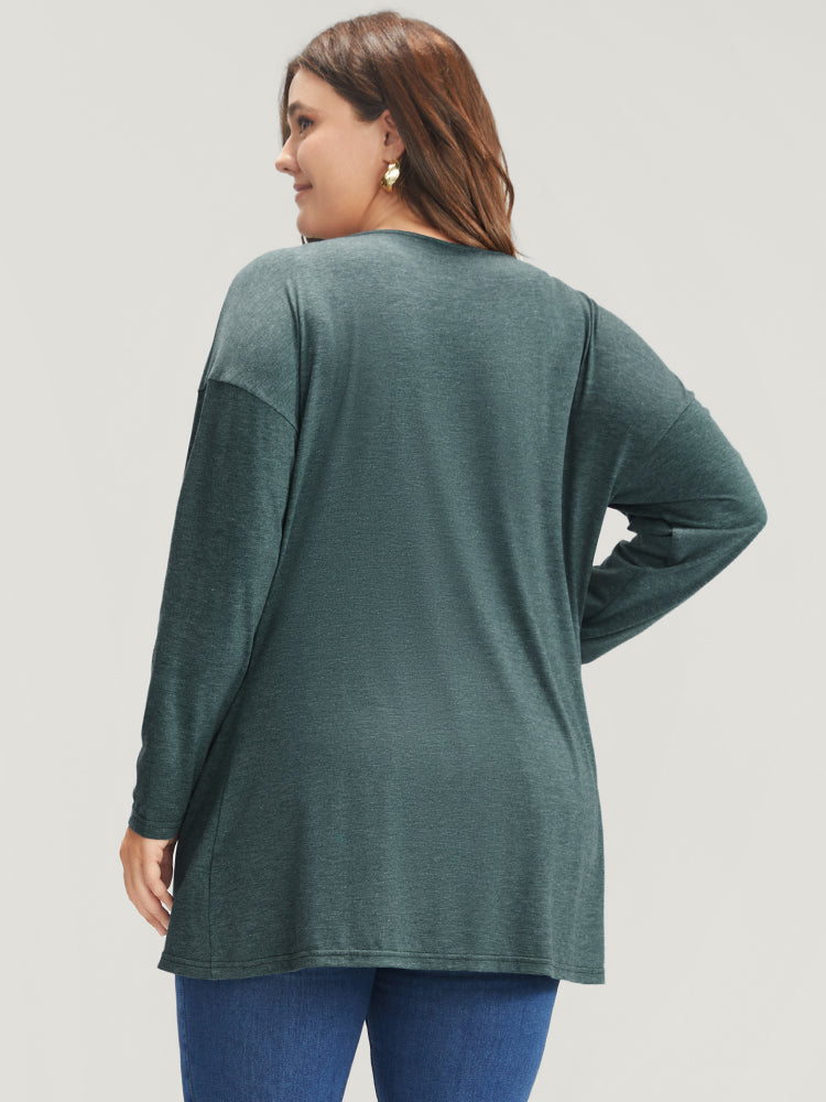 Solid Cowl Neck Asymmetrical Hem Long Tee