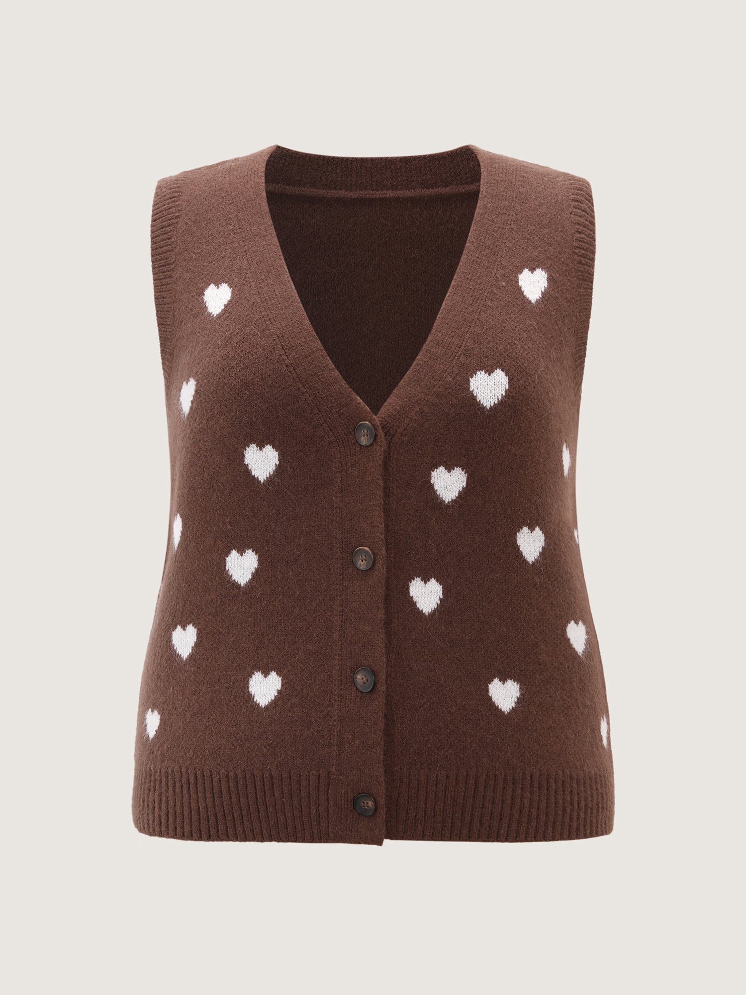 Heart Print Button Front Cardigan Vest