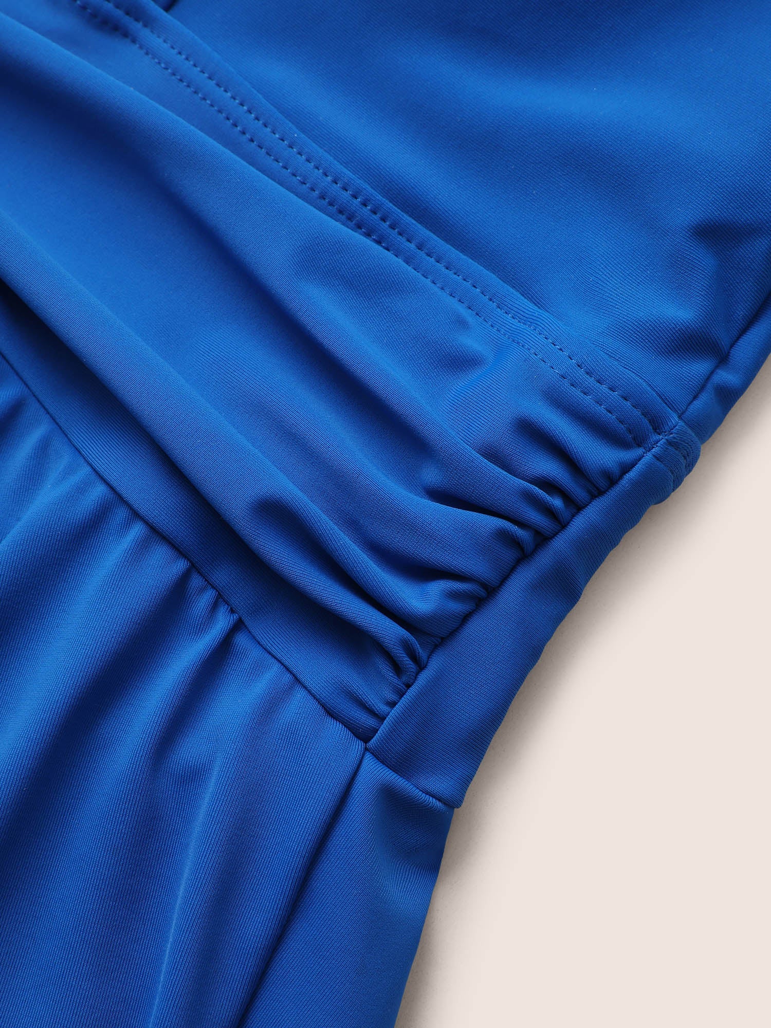 Solid Ruffle Hem Empire Waist Halter Neck Swim Dress