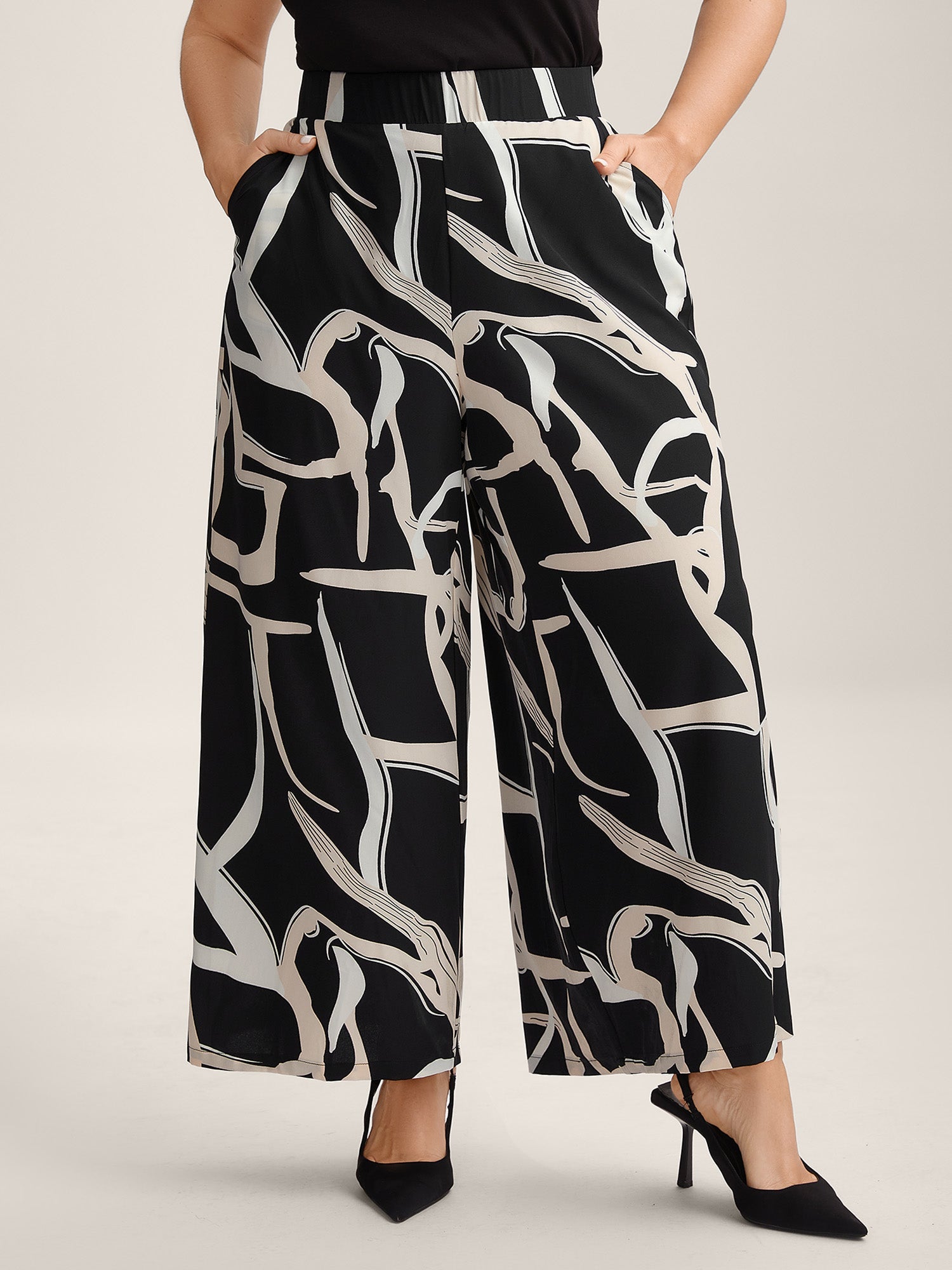 Abstract Pattern Wide-Leg Pockets Pants