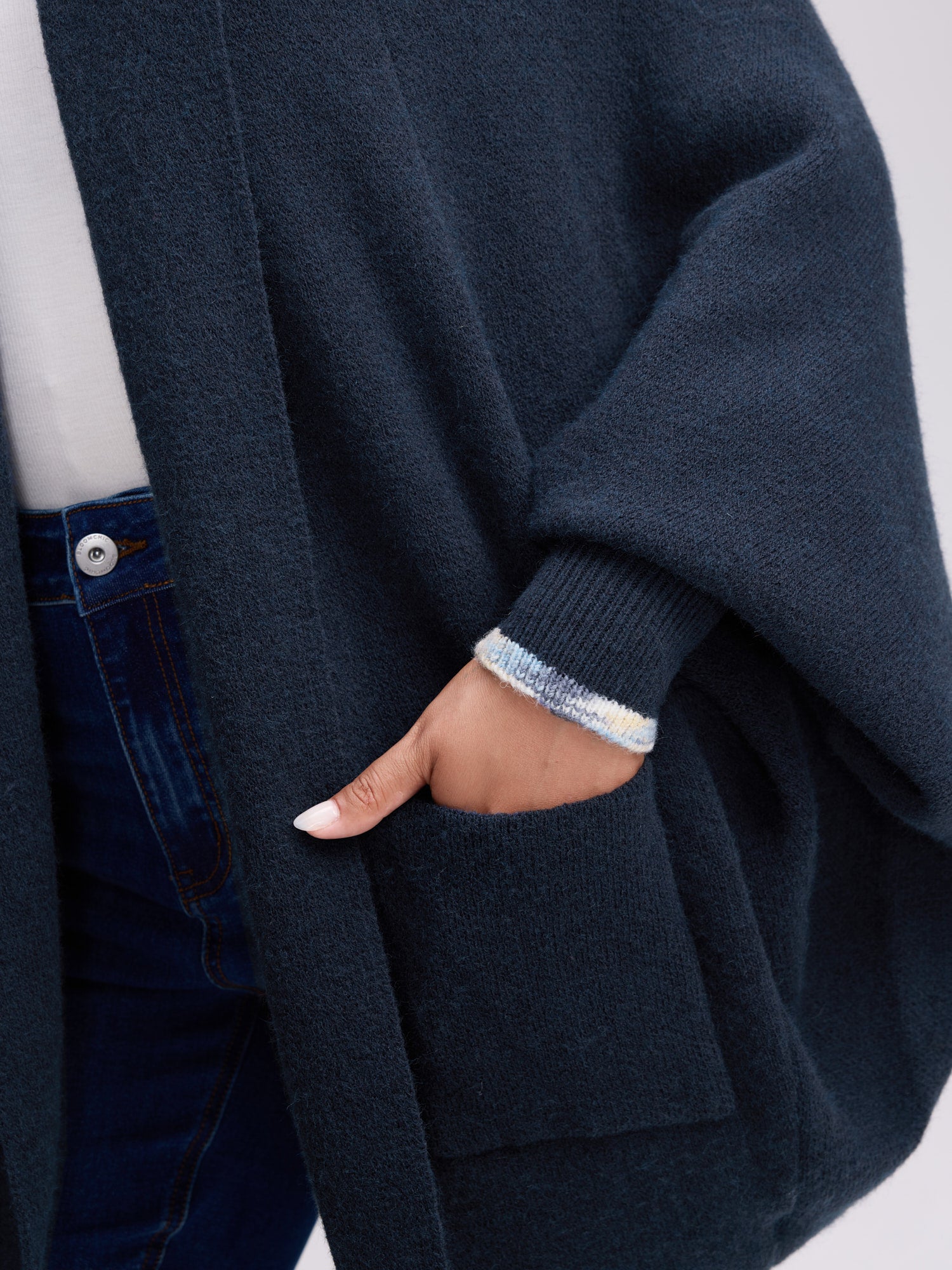 Heart Pattern Flowy Front-Open Knit Cardigan