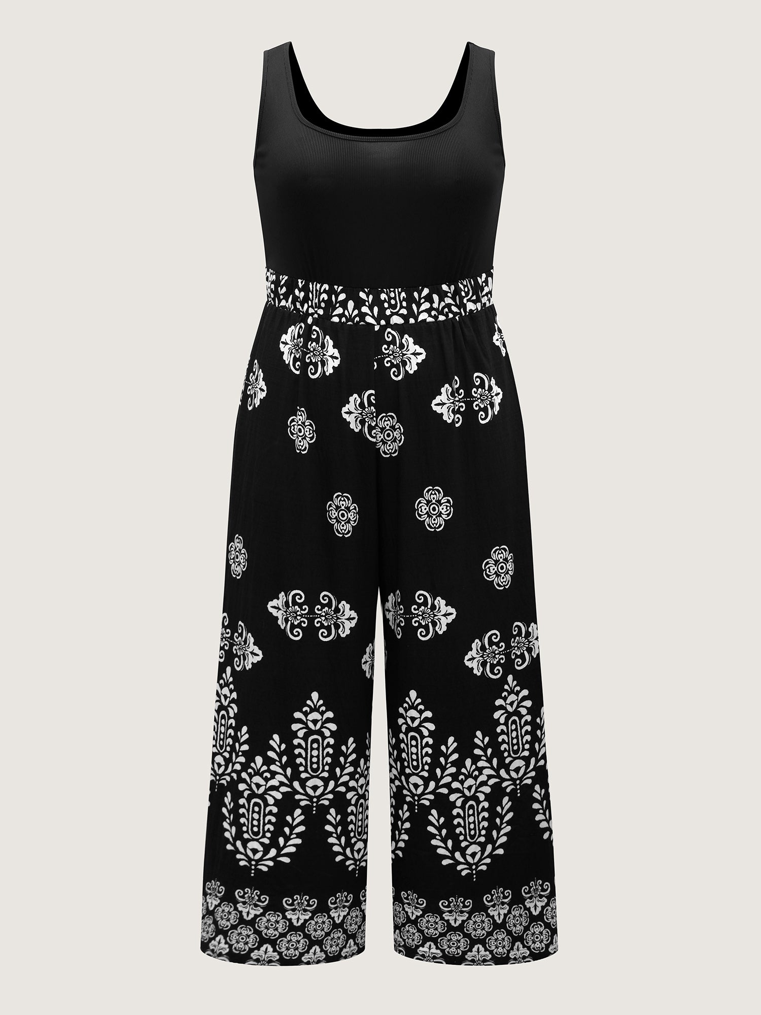 Boho Print Color Contrast Flowy Jumpsuit