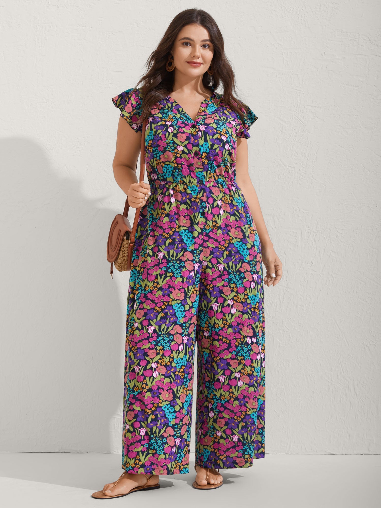 Sunkissed Floral Print Button Wide-Leg Jumpsuit