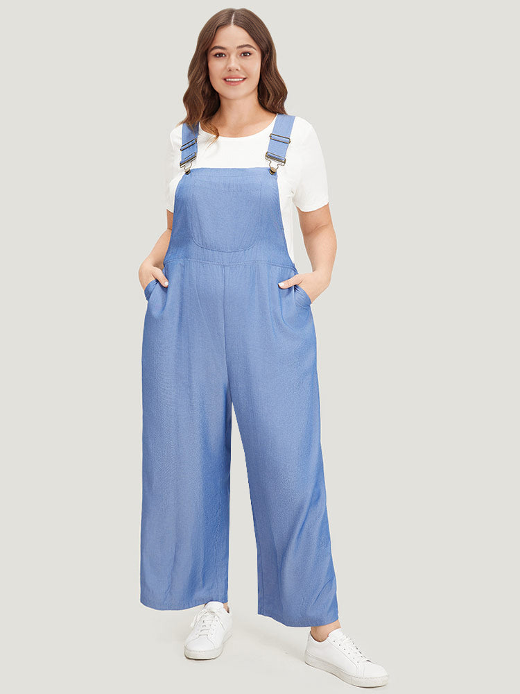 Solid Patched Pocket Gathered Overall Jumpsuit