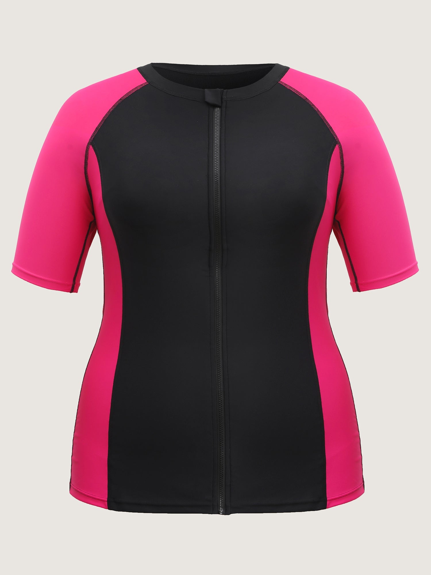 Color Block Zip Sculpted Swim Top