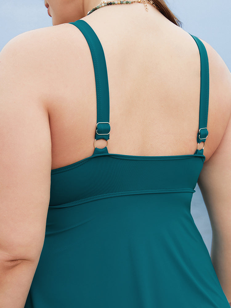 Ruffle Tiered Adjustable Straps Tankini Top