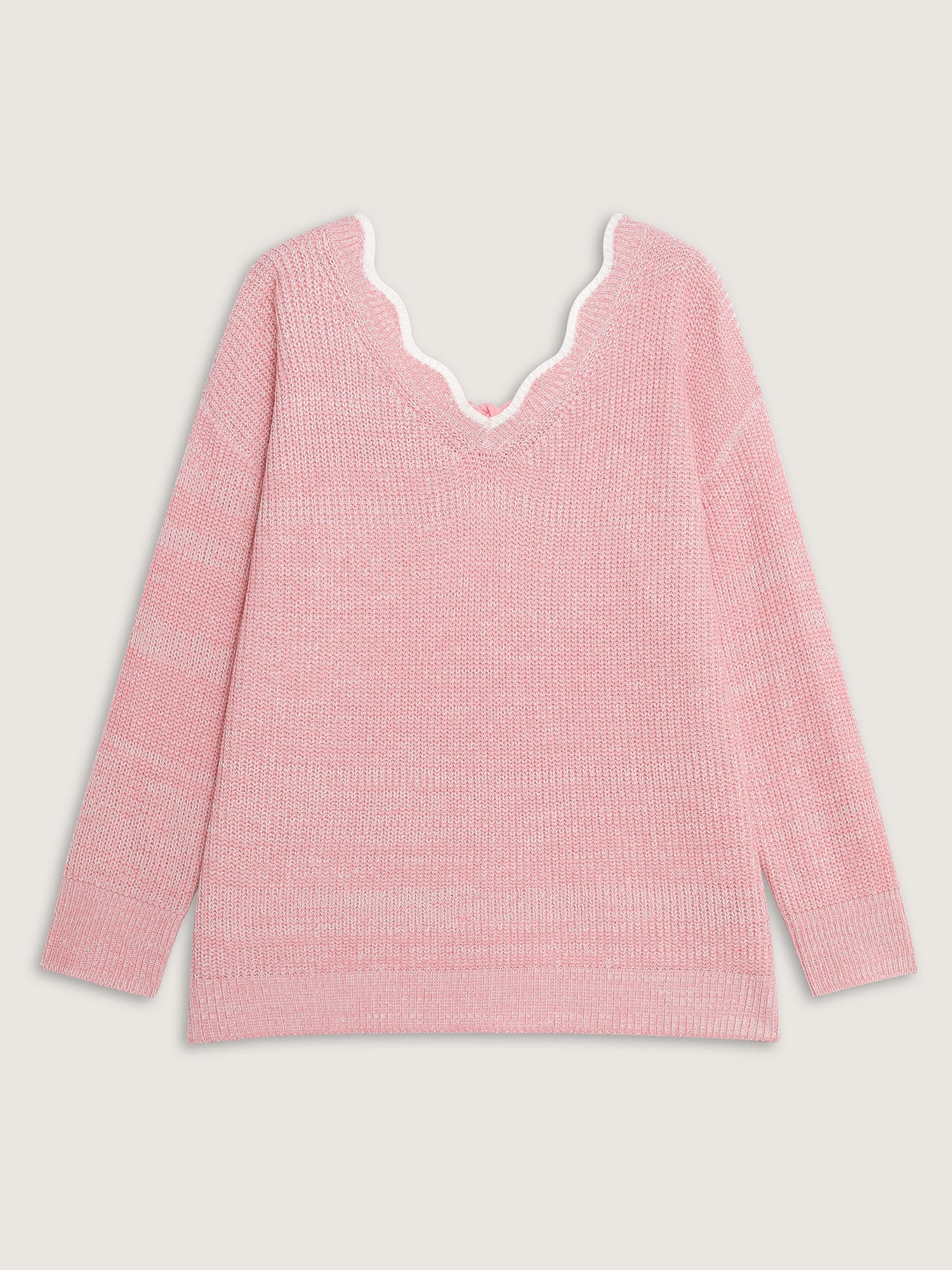 Scalloped Neckline Back-Tie Pullover