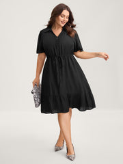 Button Placket Waist-Tie Midi Dress