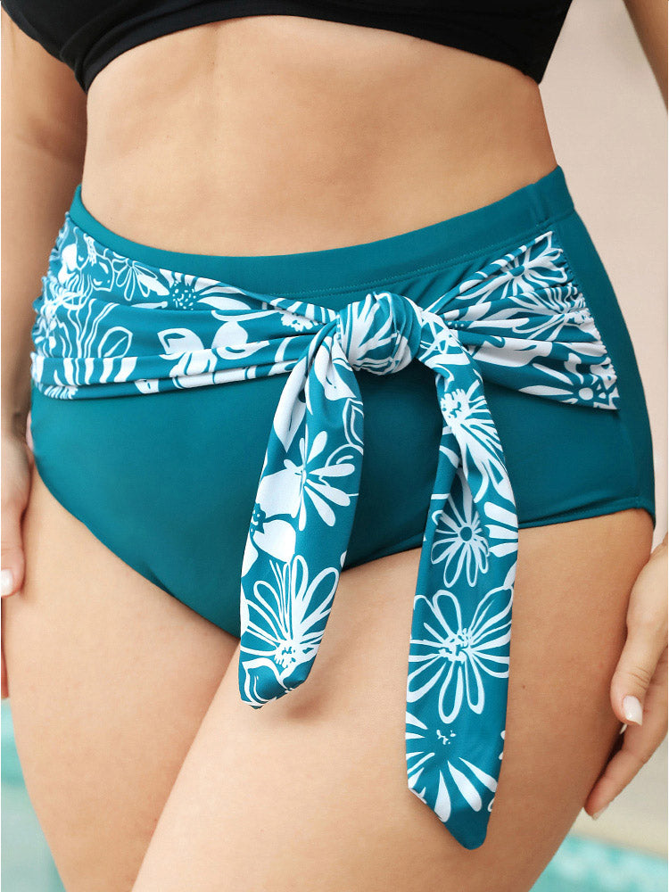 Tropical Patchwork Knotted Front Bikini Bottom