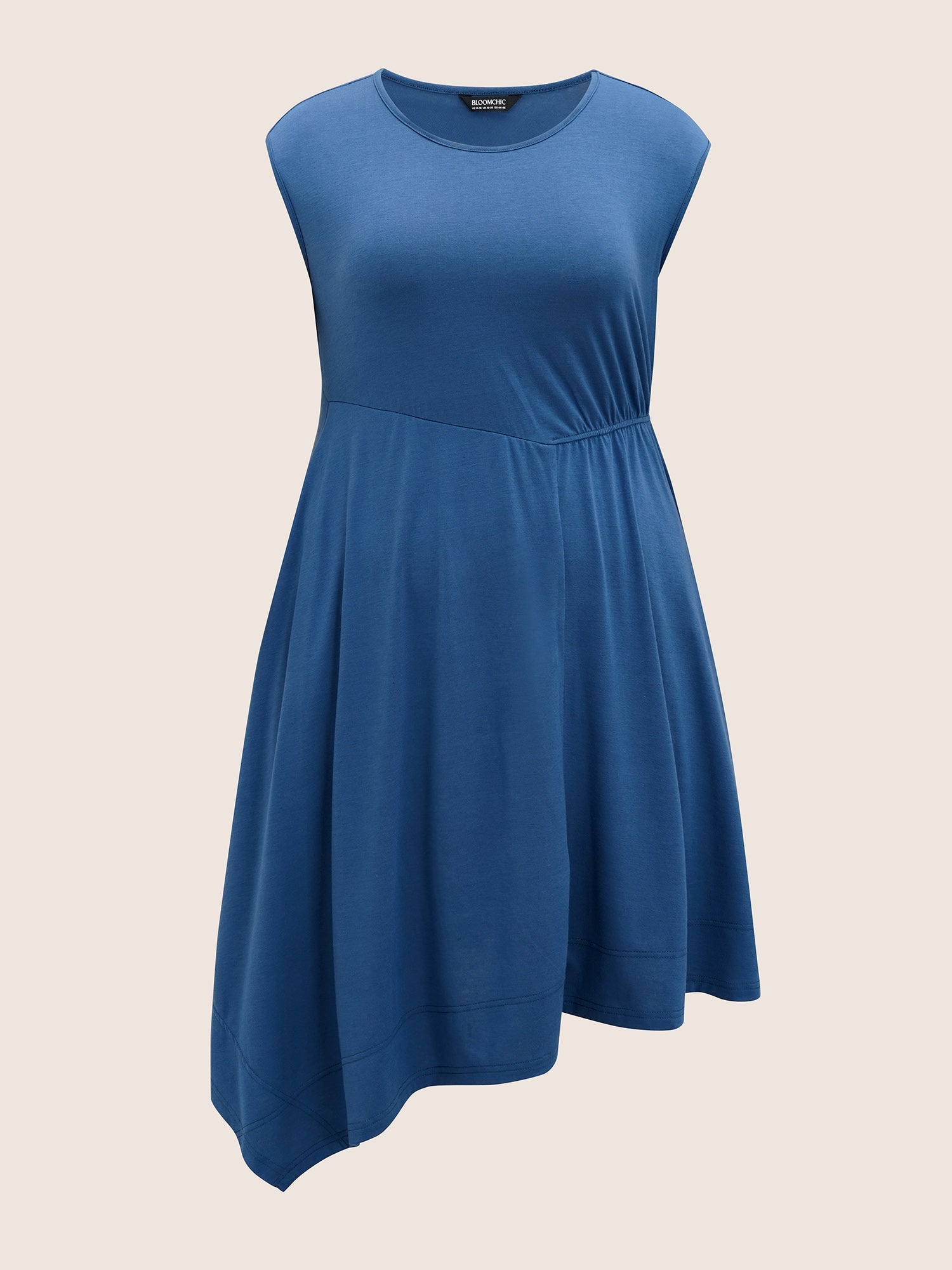 Solid Crew Neck Asymmetrical Hem Dress