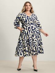 Abstract Print Cinched-Waist Maxi Dress