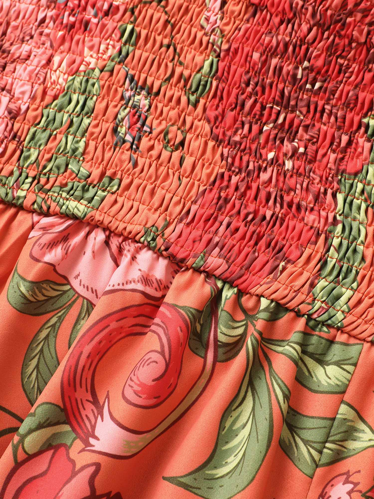 Floral Print Elastic Waist Shirred Cami Dress