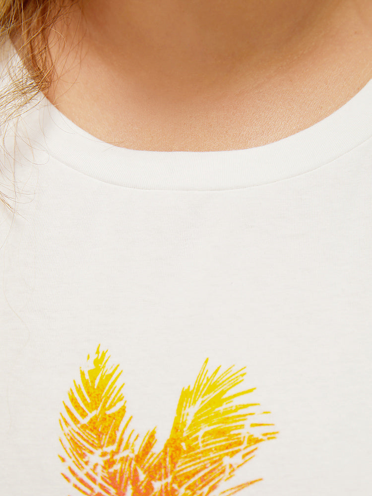 Coconut Tree & Letter Print Drop Shoulder T-shirt