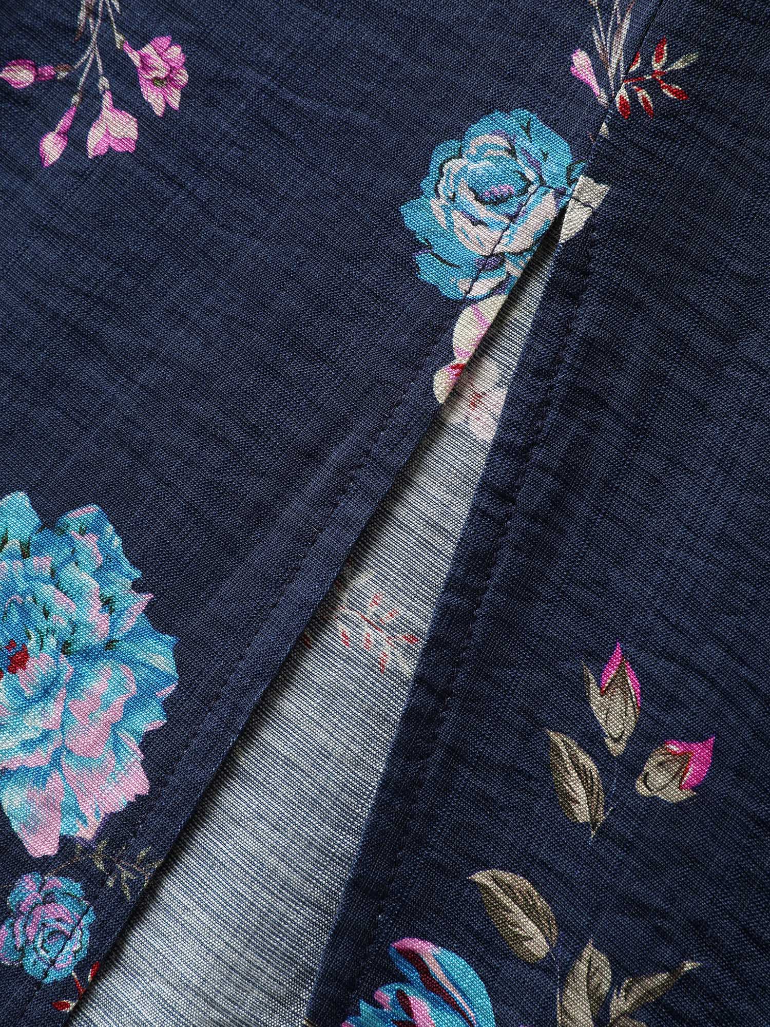 Floral Print Shirred Waist Slit Midi Dress