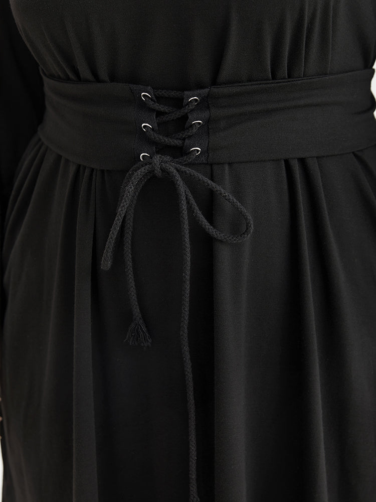 Solid Pocket Drawstring Ties Dress