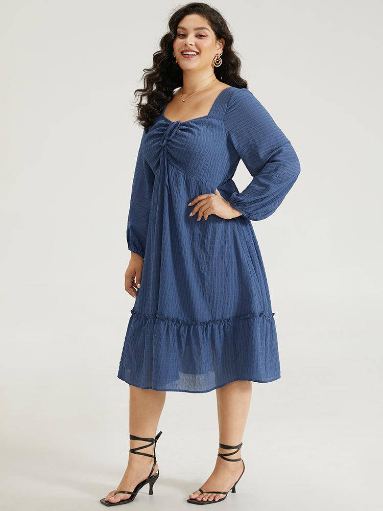 Solid Plisse Ties Frill Trim Ruched Dress