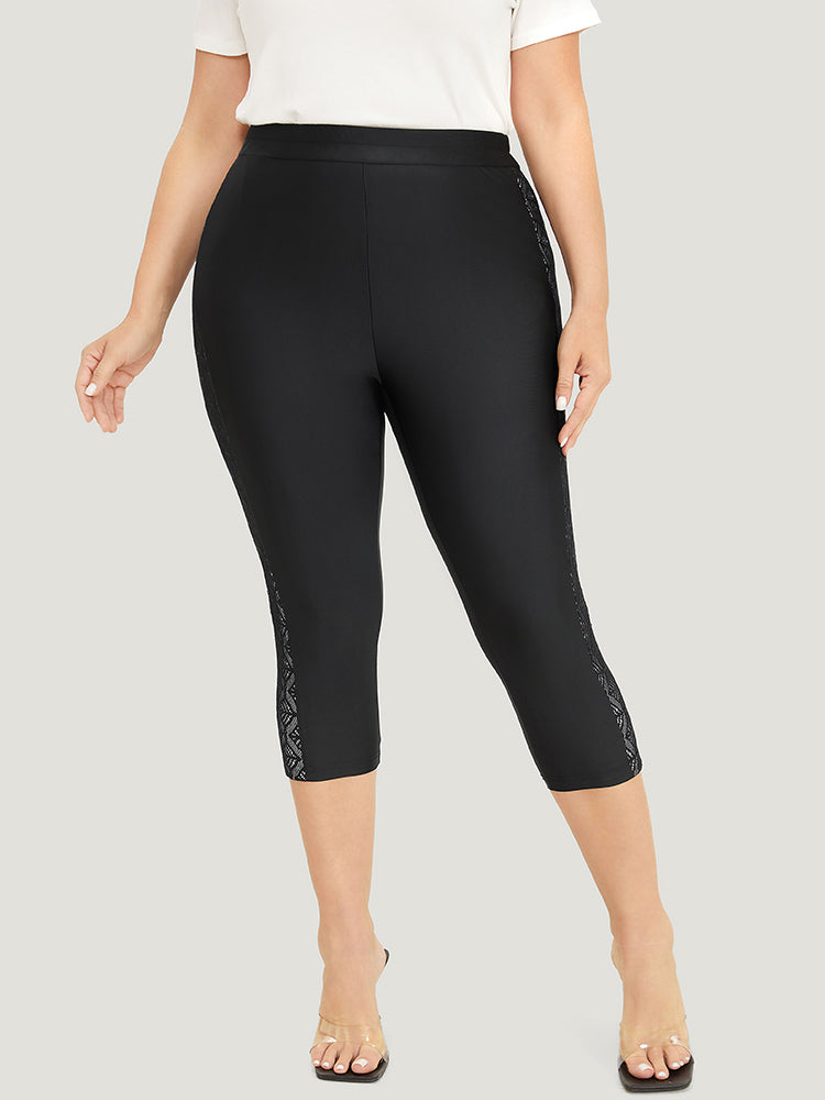 Solid Crochet Lace High Rise Cropped Leggings