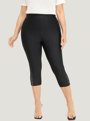 Solid Crochet Lace High Rise Cropped Leggings