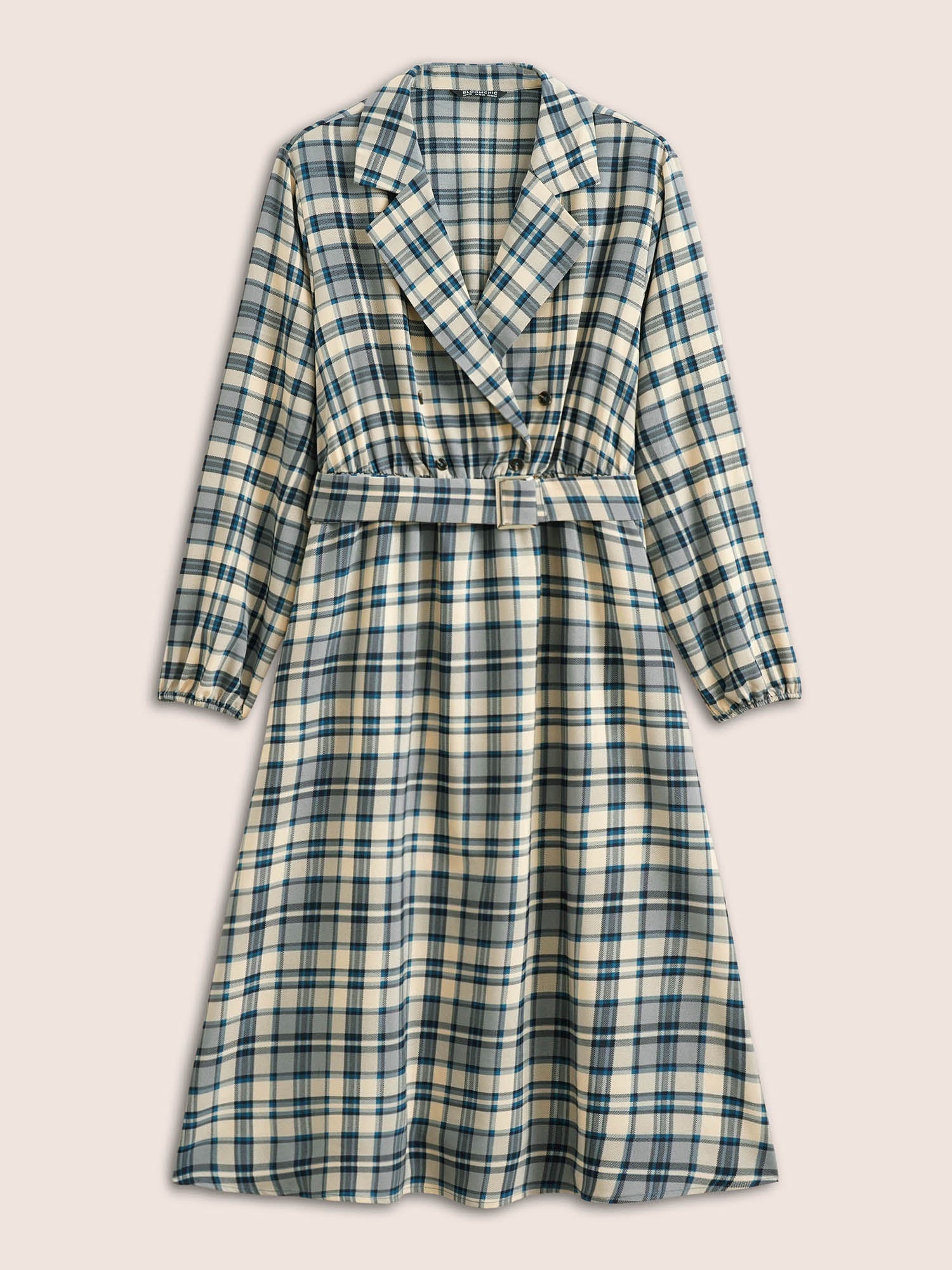 Plaid Suit Collar Pocket Belted Dress