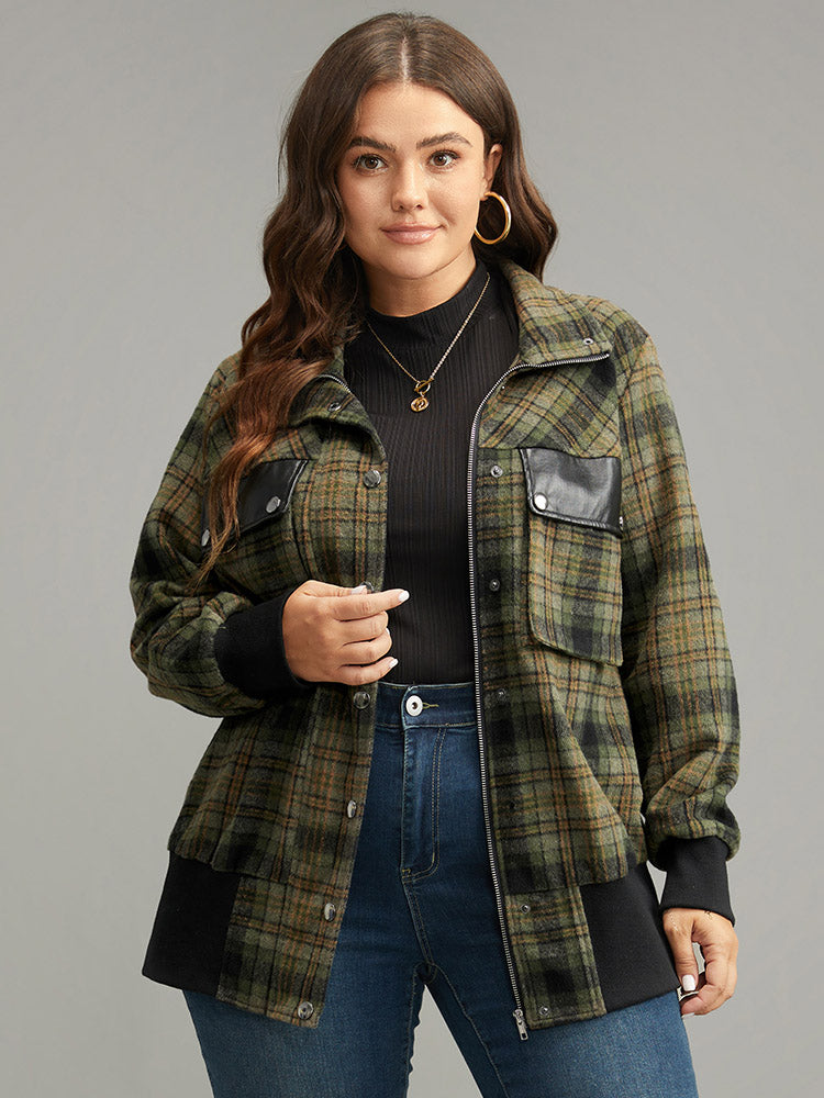 Plaid Flap Pocket Zipper Fly Jacket