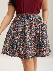 Floral Print Stretchy Smocked Waist Mini Skirt