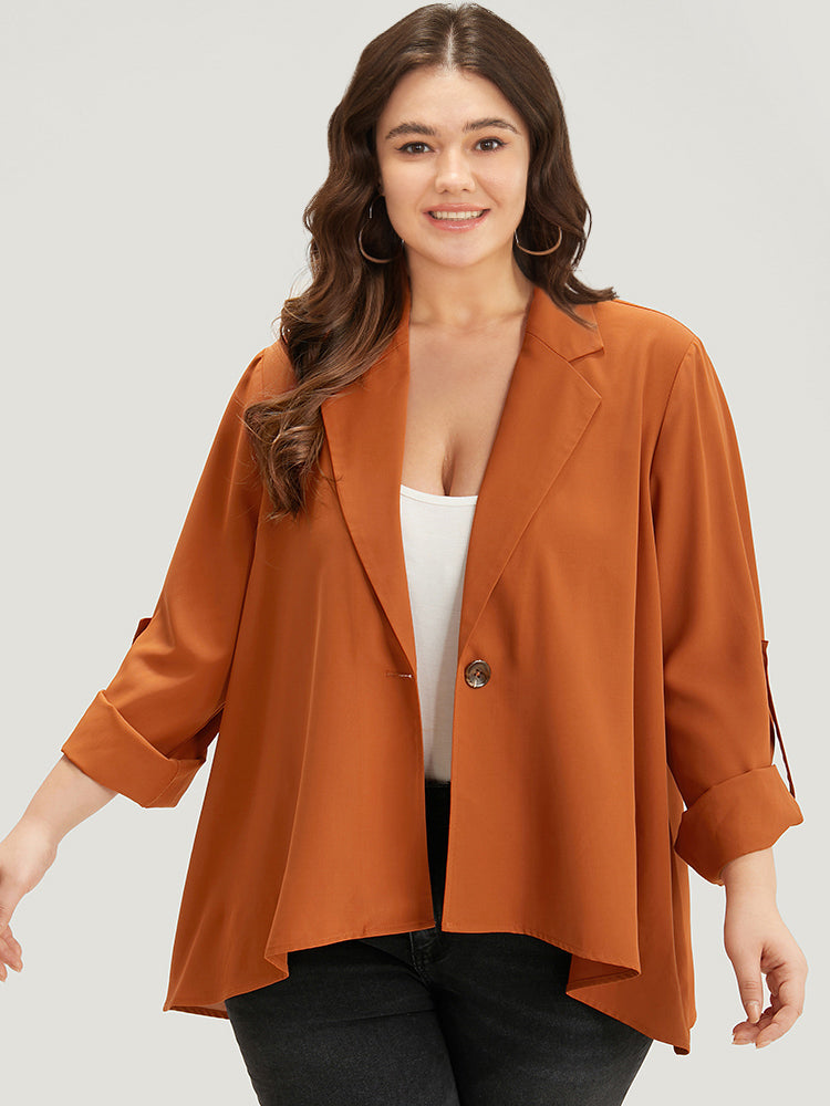 Plain Button Up Tab Sleeve High Low Hem Blazer