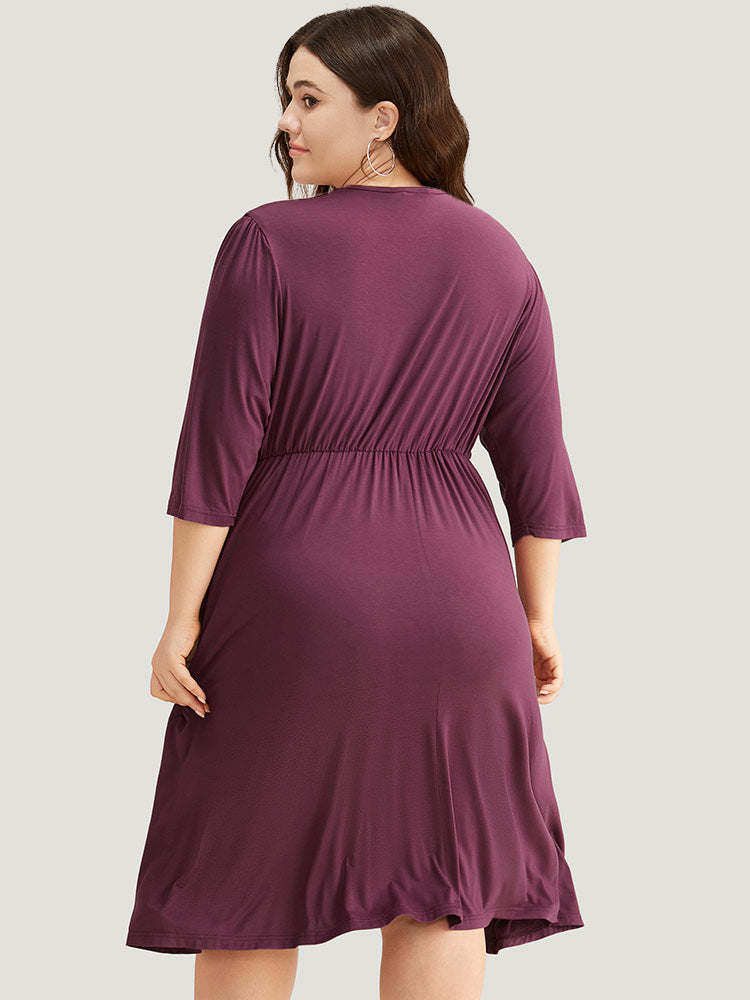 Asymmetrical Button Detail Ruffle Hem Dress