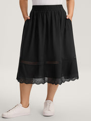 Shirred Lace Trim Pleated Midi Skirt