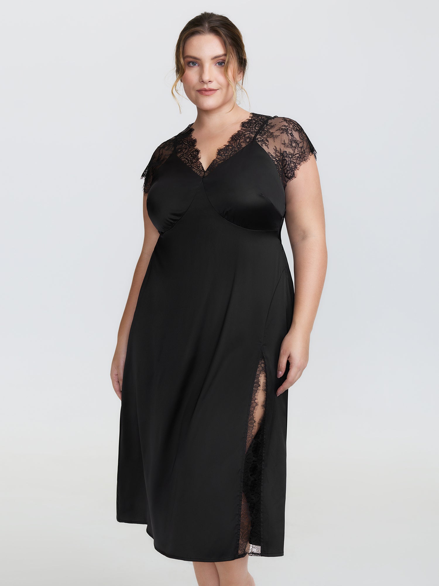 Sheer Lace Trim High Slit Sleep Dress