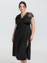 Sheer Lace Trim High Slit Sleep Dress