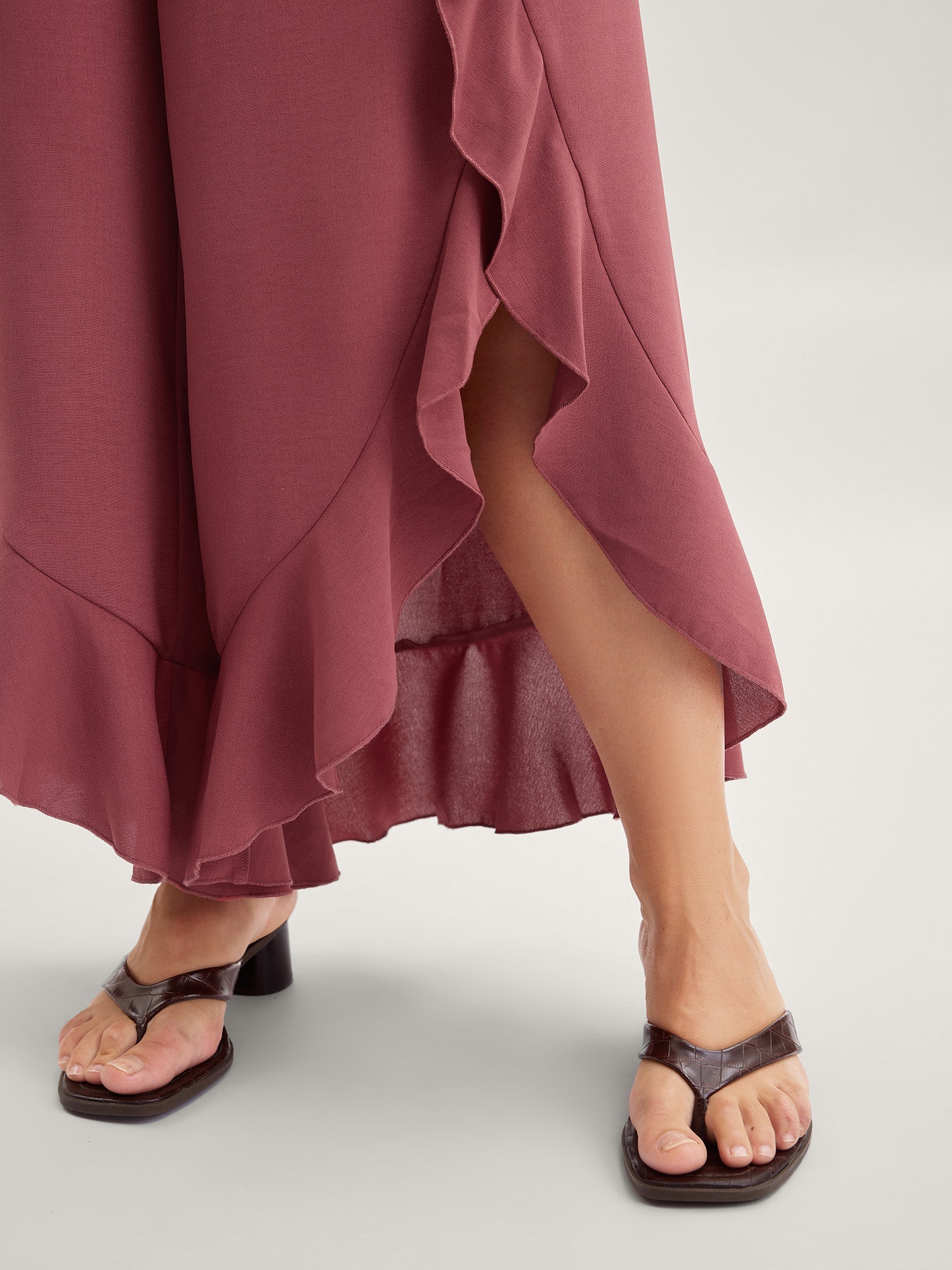 Ruffled Hem Waist-Tie Wide-Leg Pants