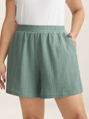 Eyelet Trim Textured Breezy Shorts