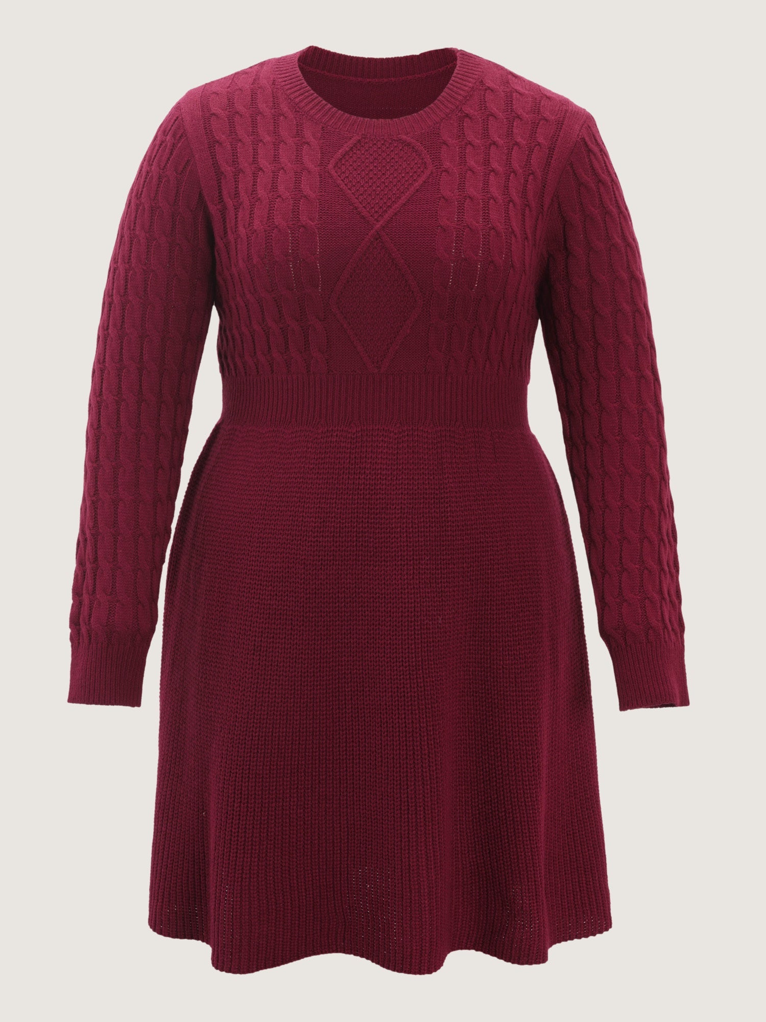 Textured Cinched-Waist A-Line Sweater Dress