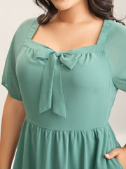 Chiffon Ribbon Collar Waist-Cinched Dress