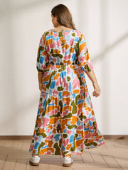 Abstract Print Neck-Tie Pockets Maxi Dress
