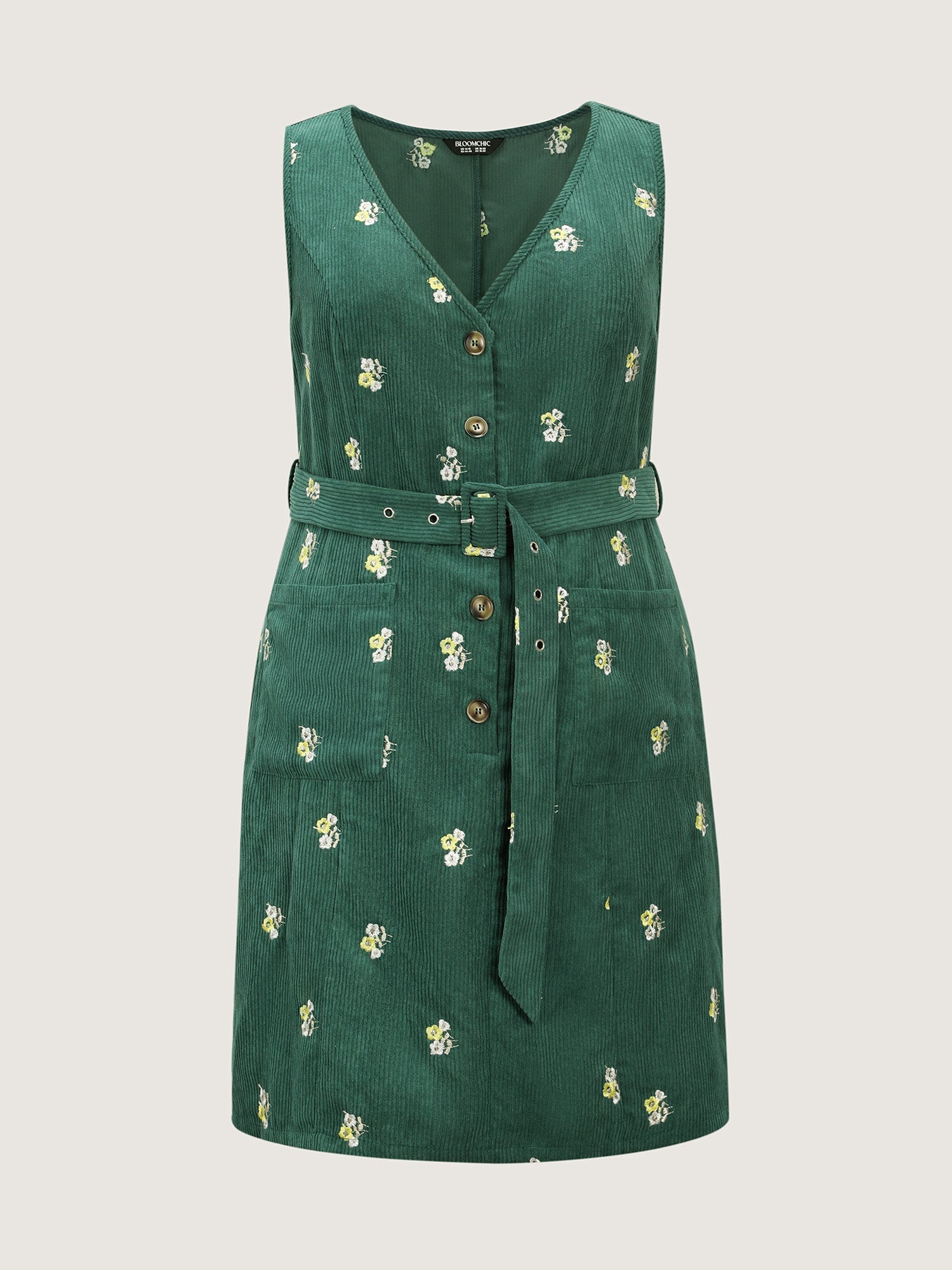 Floral Embroidered Belted Waist Midi Dress