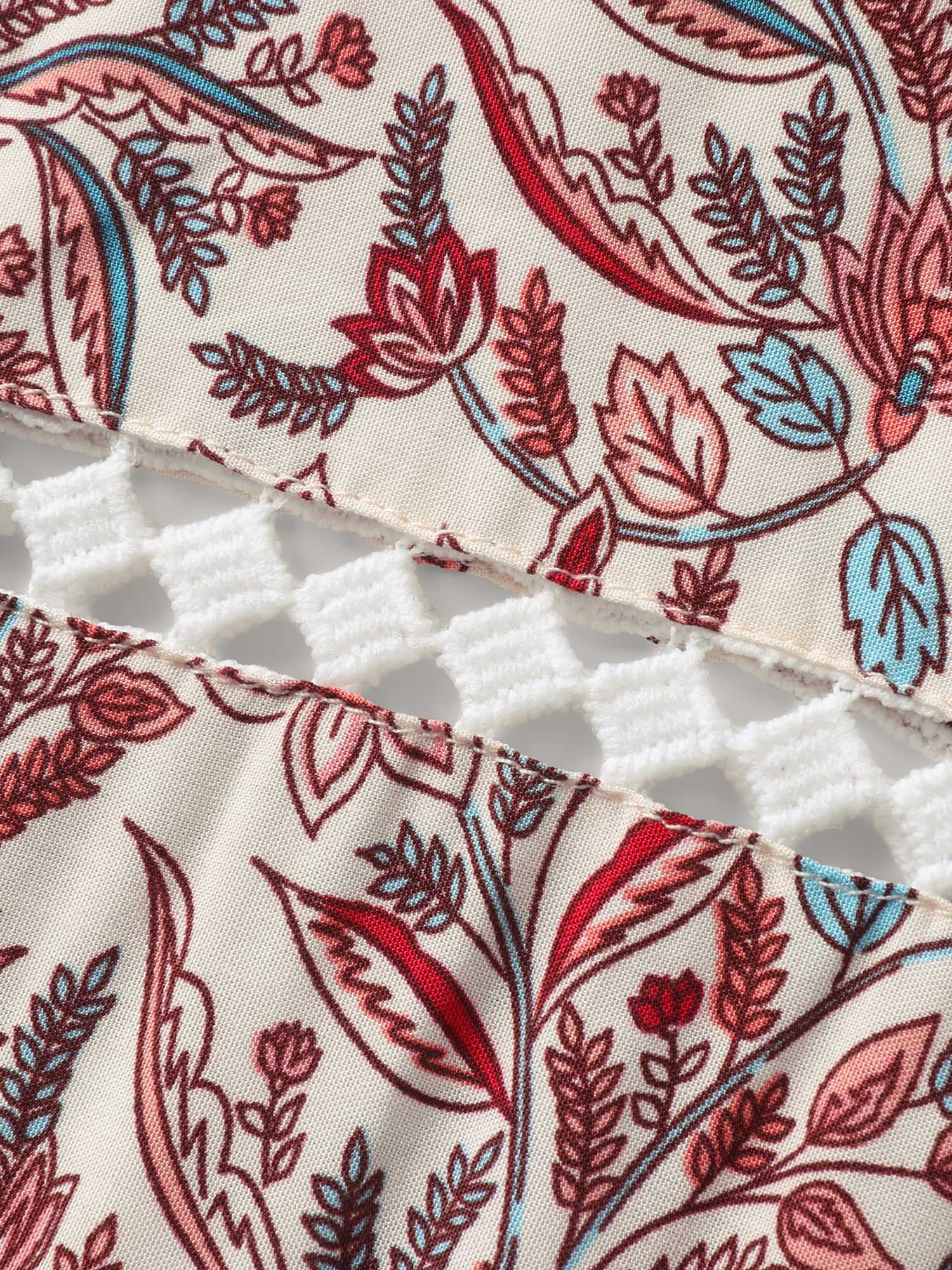 Floral Print Lace Waist Drawstring Maxi Dress