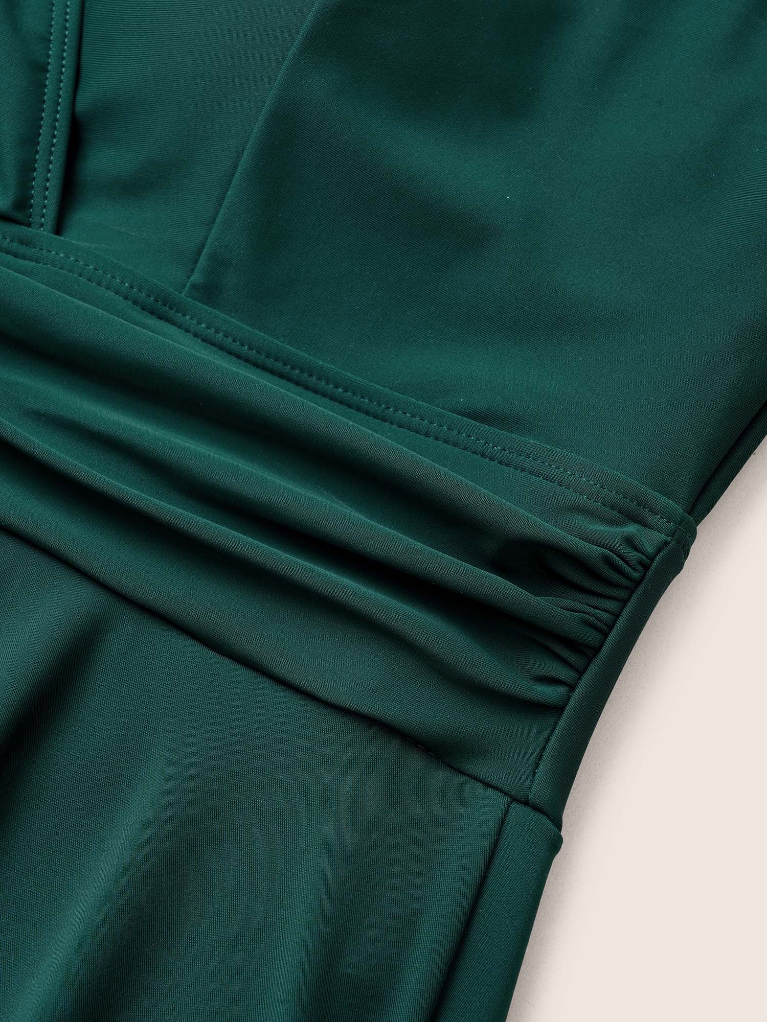 Solid Ruffle Hem Empire Waist Halter Neck Swim Dress