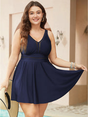 Ruffle Hem Mesh Insert Empire Waist Swim Dress