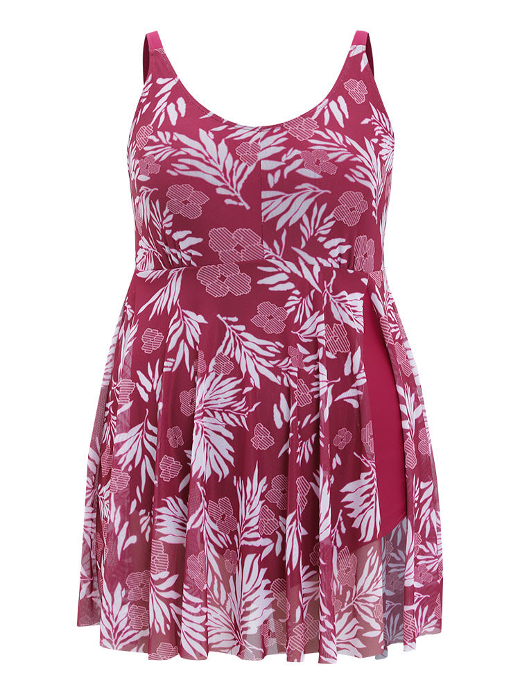 Floral Print Adjustable Straps Flutter Split Hem Swim Dress