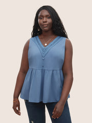 Solid Lace Patchwork Gathered Tank Top