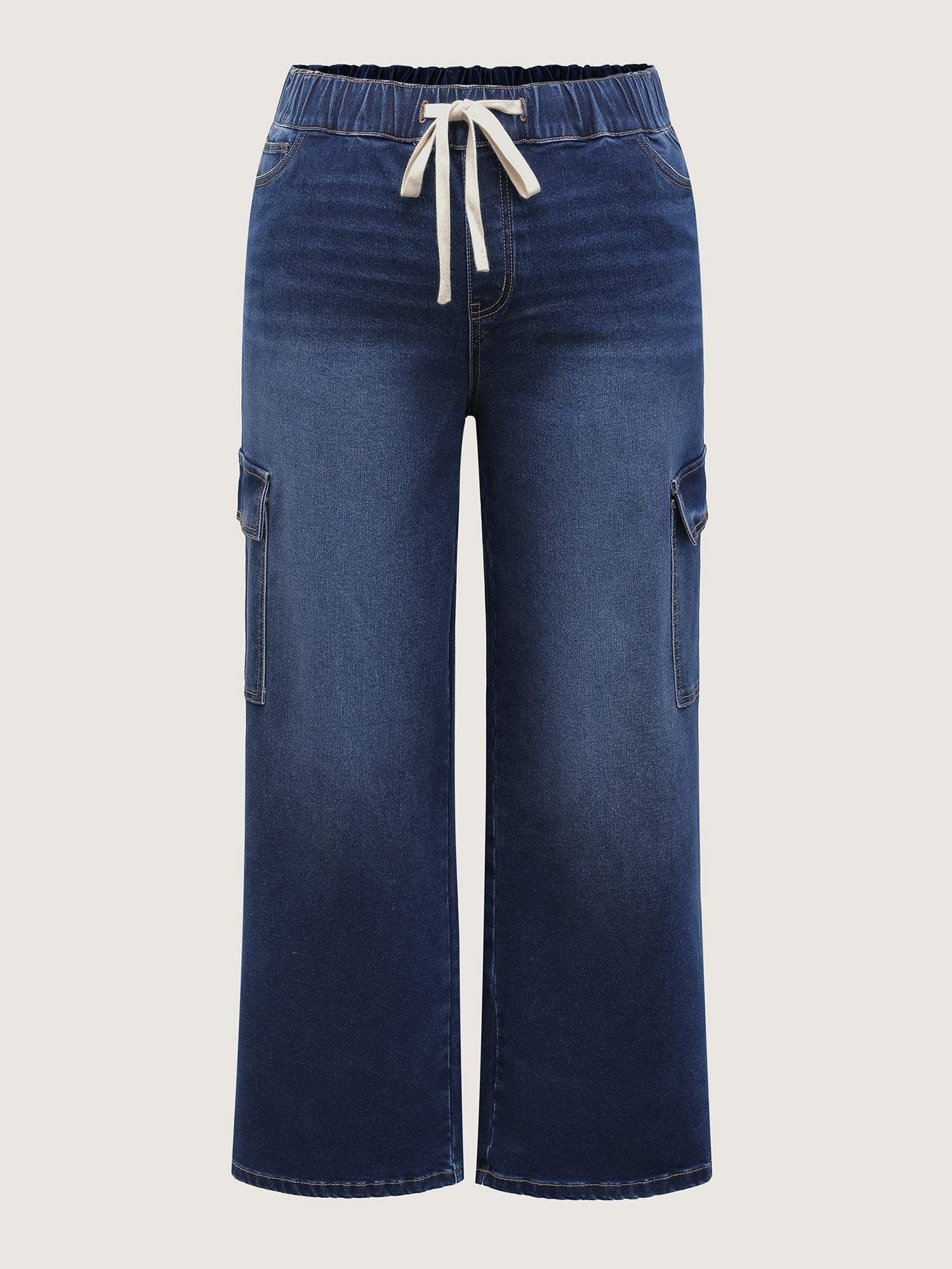 Stretchy Waist Drawstring Wide-Leg Jeans