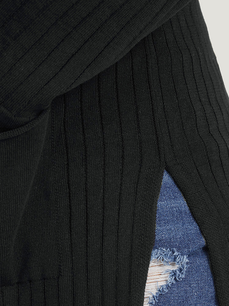 Solid Rib Knit Pocket Lightweight Tunic Cardigan