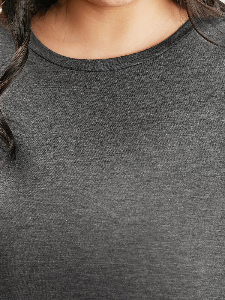 Solid Round Neck Pocket Beaded Webbing Ruffle Trim Dress