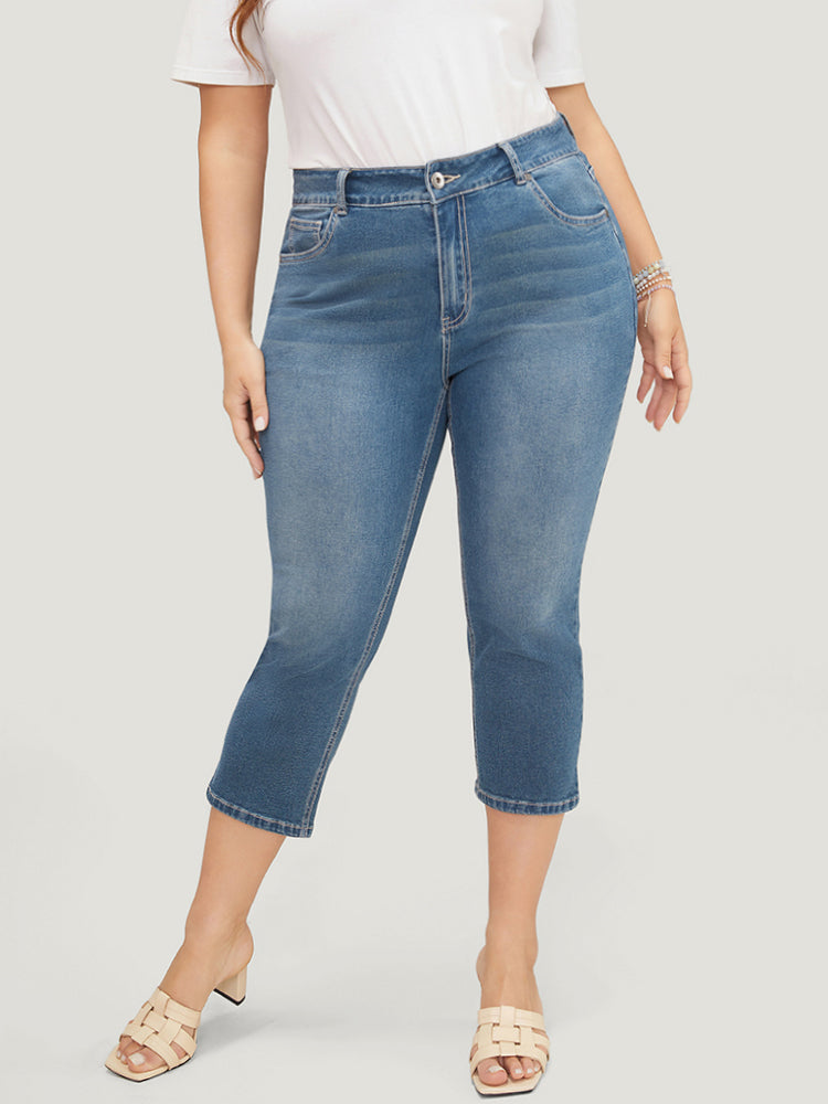 Skinny Very Stretchy High Rise Medium Wash Cropped Jeans
