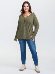 Snowflake Effect Button Detail T-Shirt