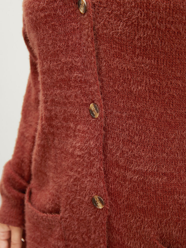 Solid Pointelle Knit Pocket Button Front Heather Cardigan