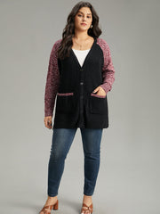 Heather Patchwork Raglan Sleeve Pocket Cardigan