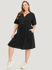 Solid Notched Pocket Flutter Hem Dress