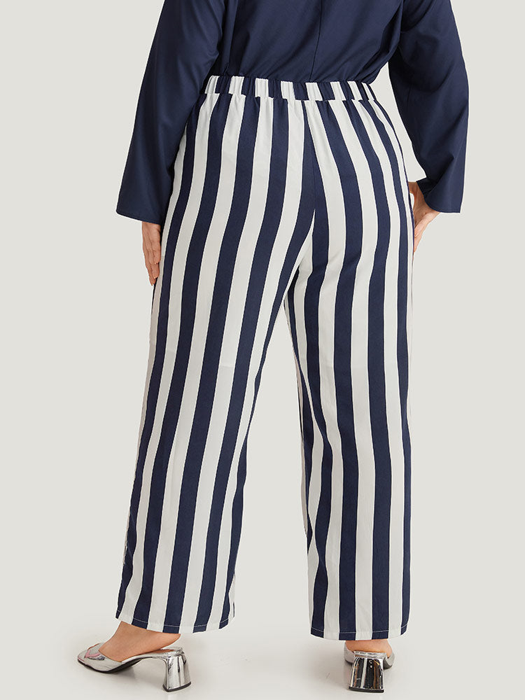 Striped Print Elastic Waist Woven Pants